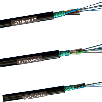 Outdoor Duct Fiber Optic Cable GYTS Light Armored SM G652D MLT Stranded 12 24 48 Core With PE Jacket