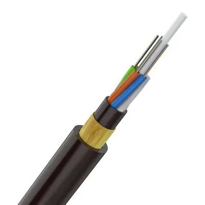 เสื้อโค้ทสองตัว ADSS 12 Core All Dielectric Fiber Optic Cable สีดํา PE Sheath แอรามิดเส้นสําหรับการใช้ในอากาศและขั้วต่อขั้ว