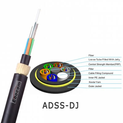 ADSS Double Jacket All Dielectric Self Supporting Fiber Optic Cable 24 Core สําหรับการสื่อสารทางอินเตอร์เน็ต